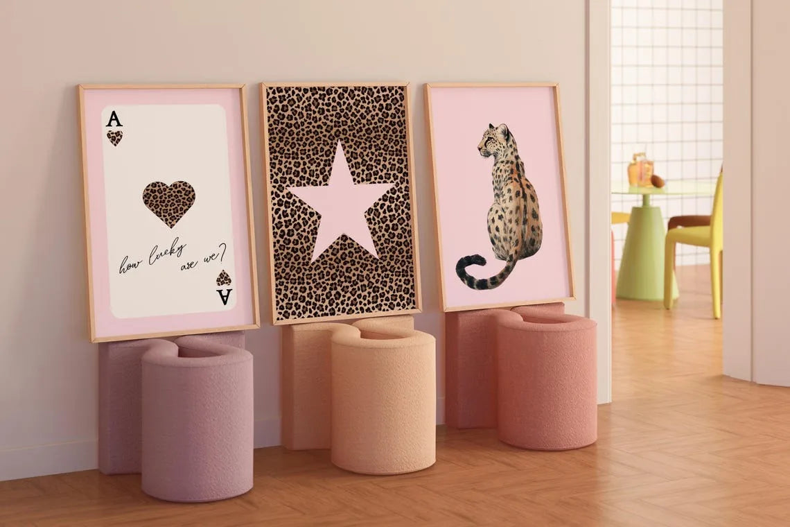 3pcs Leopard Cheetah Canvas Wall Art, Unframed Modern No. 8 Ball Lucky Print, Canvas Painting for Luxury Living Room Decor