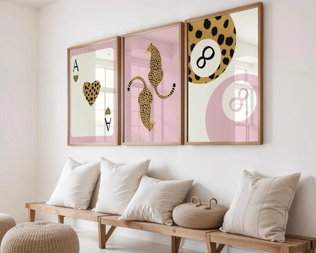 3pcs Leopard Cheetah Canvas Wall Art, Unframed Modern No. 8 Ball Lucky Print, Canvas Painting for Luxury Living Room Decor