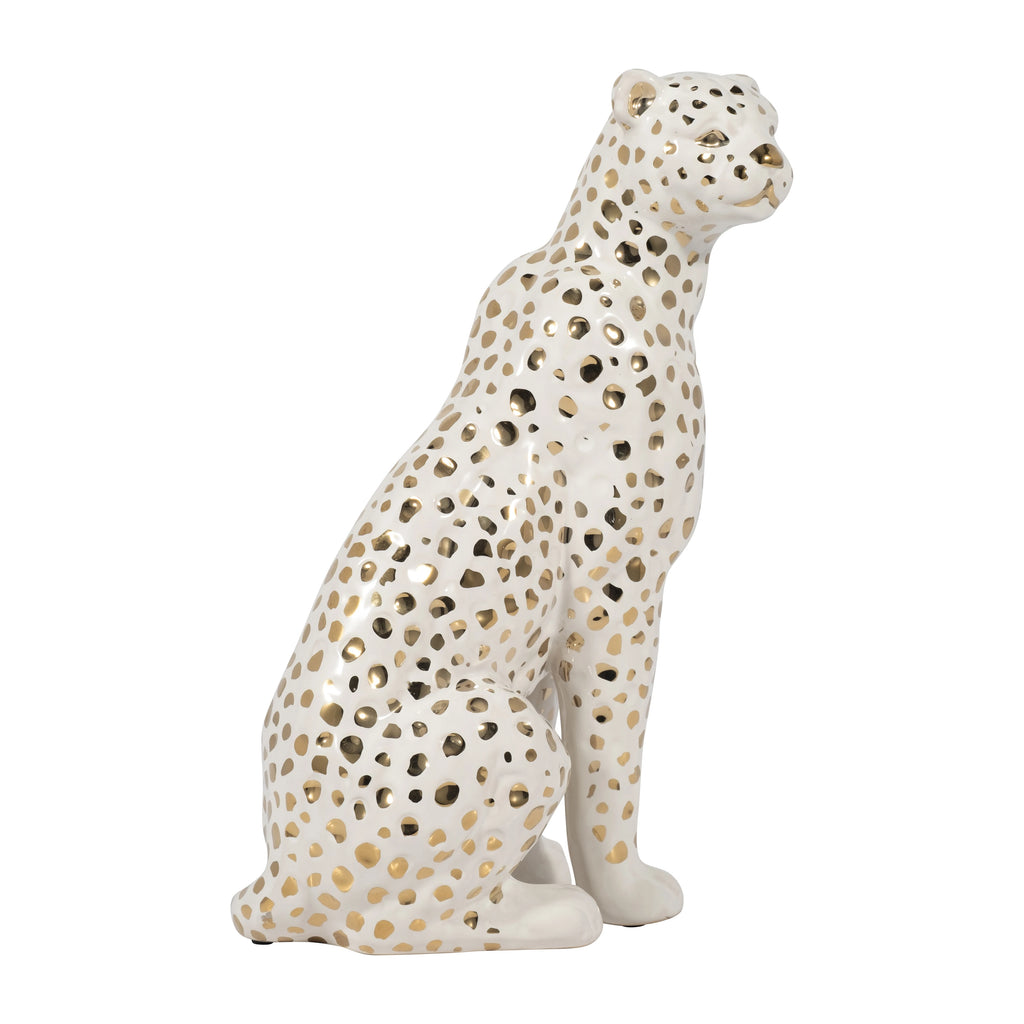 Sitting Leopard Sculpture Ceramic Animal Statue For Home Decor