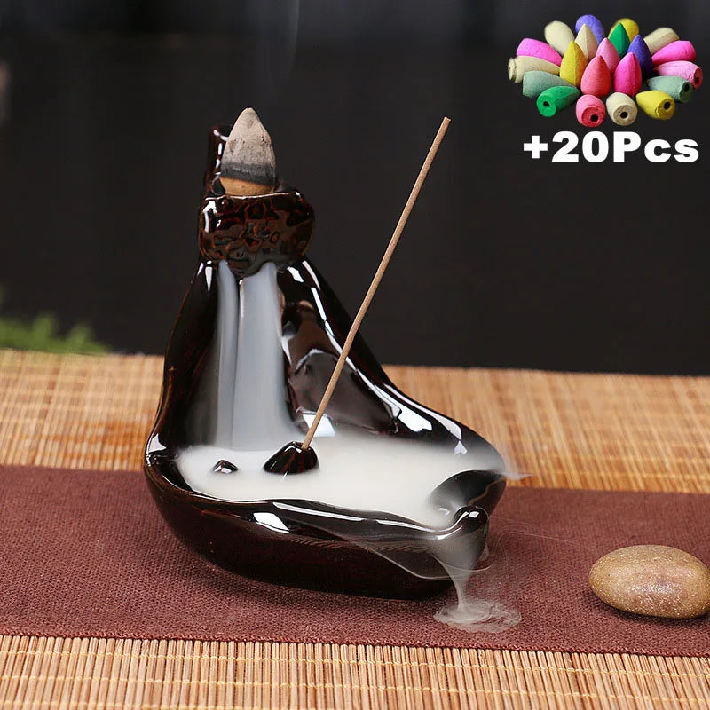 Ceramic Incense Decor w/ 20Pcs Incense Cones