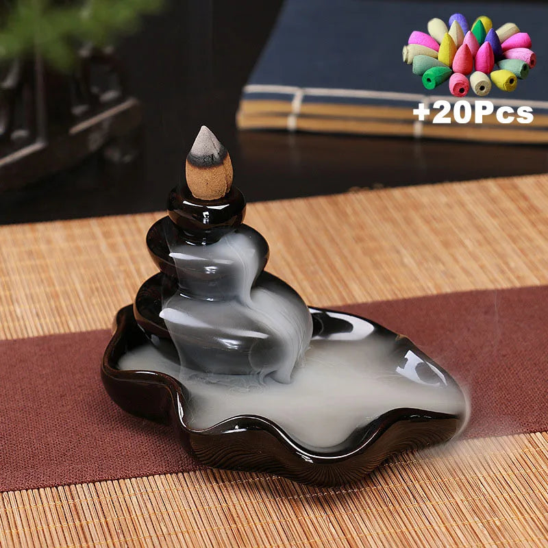 Ceramic Incense Decor w/ 20Pcs Incense Cones