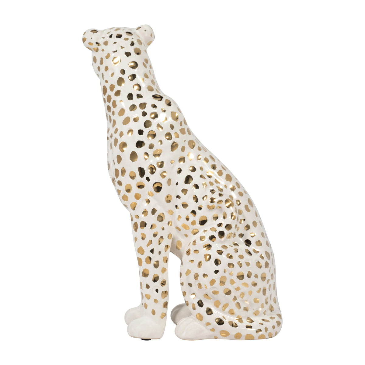 Sitting Leopard Sculpture Ceramic Animal Statue For Home Decor