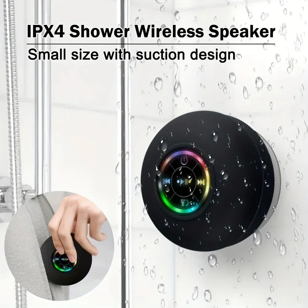 Mini Bluetooth Speaker Shower Subwoofer Waterproof Handsfree Loudspeaker With Suction Cup Mic For Bathroom, Pool, Or Beach