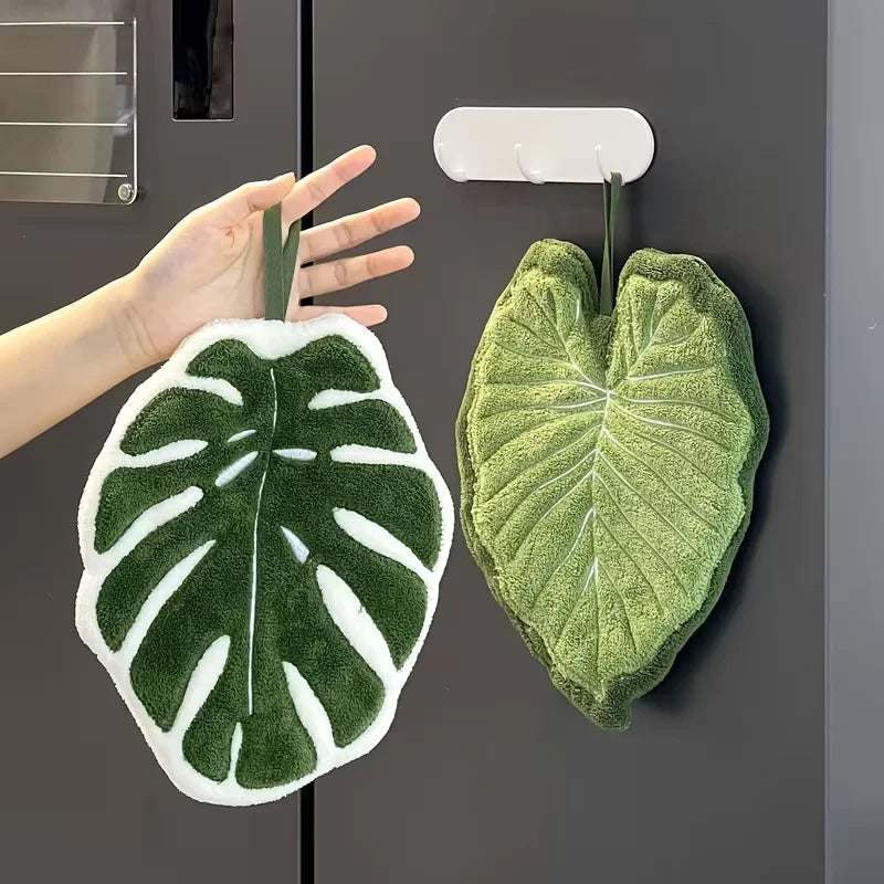 Leaf-Shaped Bathroom Towel Hangable, Absorbent Microfiber Towel for Bathroom, Dining, Kitchen