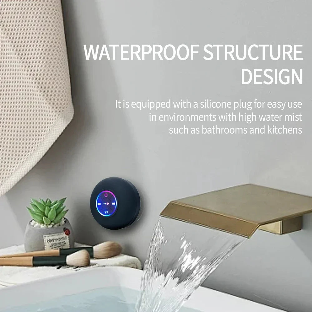 Mini Bluetooth Speaker Shower Subwoofer Waterproof Handsfree Loudspeaker With Suction Cup Mic For Bathroom, Pool, Or Beach
