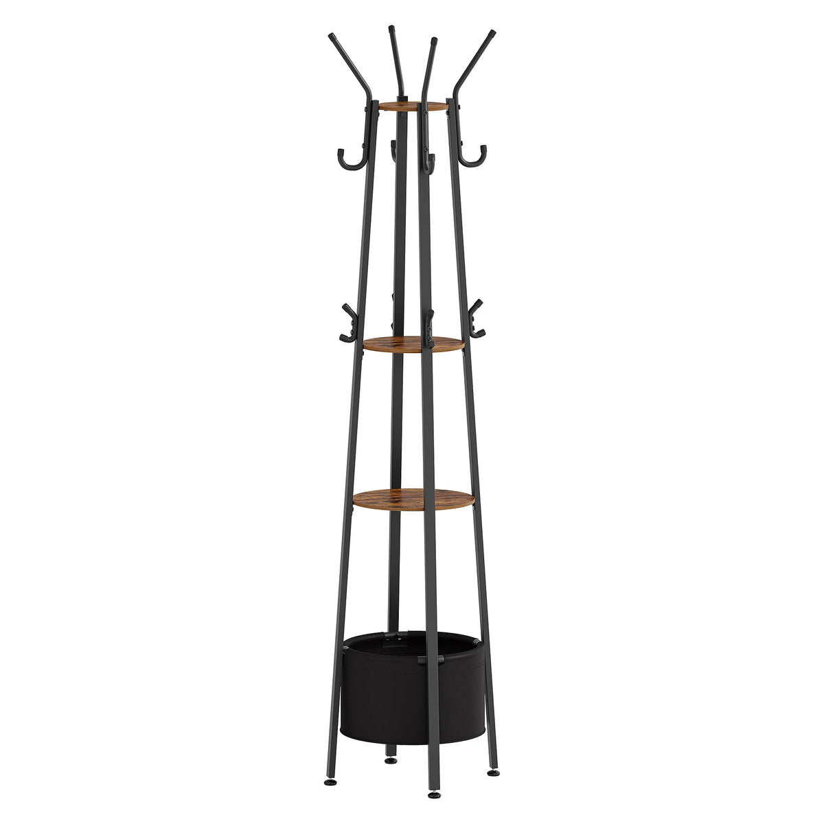 Coat Rack with Large Storage Basket, Coat Rack with 3 Shelves &16 Hooks for Scarves, Bags, Hats, for Entryway, Bedroom