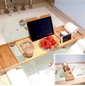 Bamboo Caddy Tray for Bathtub w/ Organizer Book, Wine, Tablet Holder. Reading Rack, Nonslip Bottom & Extendable Sides