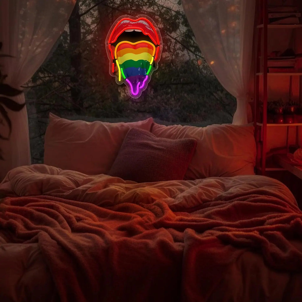Lips Tongue Neon Sign Rainbow Neon Sign Light USB Dimmable for Bar Pub Bedroom Game Room Man Cave Party Decor Birthday Gift