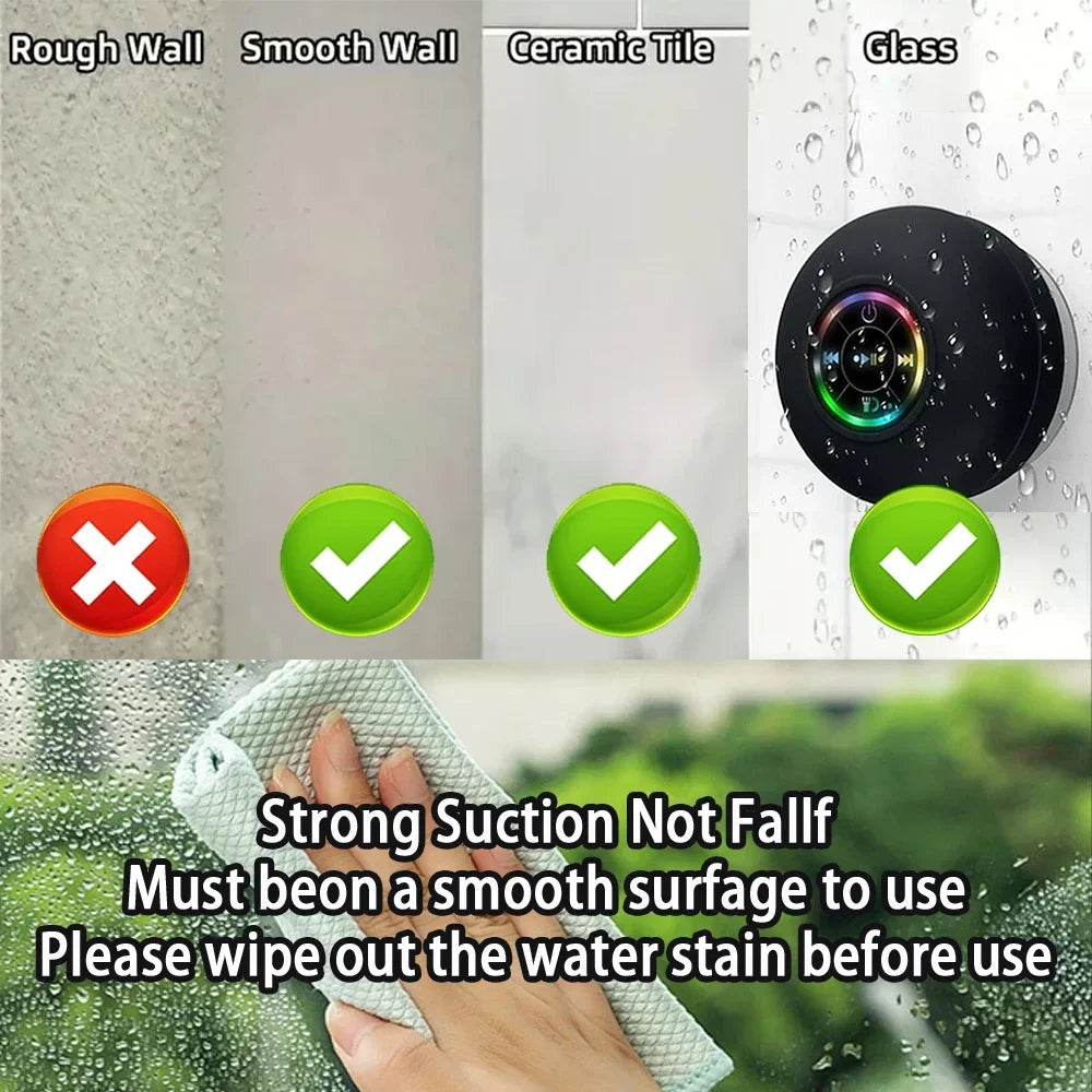 Mini Bluetooth Speaker Shower Subwoofer Waterproof Handsfree Loudspeaker With Suction Cup Mic For Bathroom, Pool, Or Beach