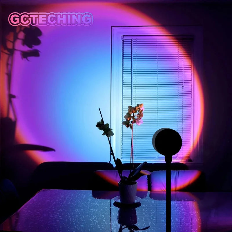 Rainbow Projection Lamp, Sunset Atmosphere Lamp, Multi-angle Rotatable, Suitable for Home Living Room and Bedroom