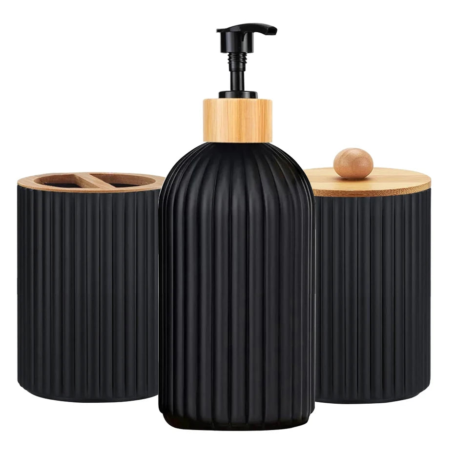 Bathroom Countertop Container, Hand Soap Dispenser, Cotton Ball Storage Box & Toothbrush Holder