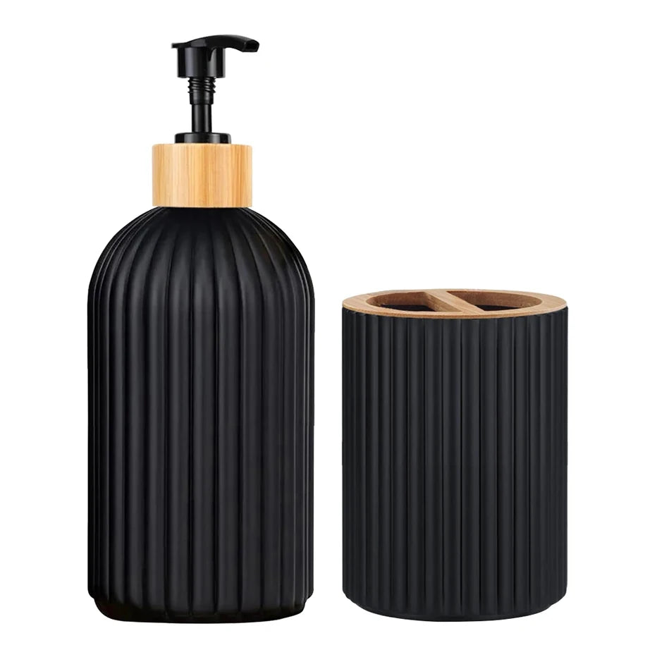 Bathroom Countertop Container, Hand Soap Dispenser, Cotton Ball Storage Box & Toothbrush Holder