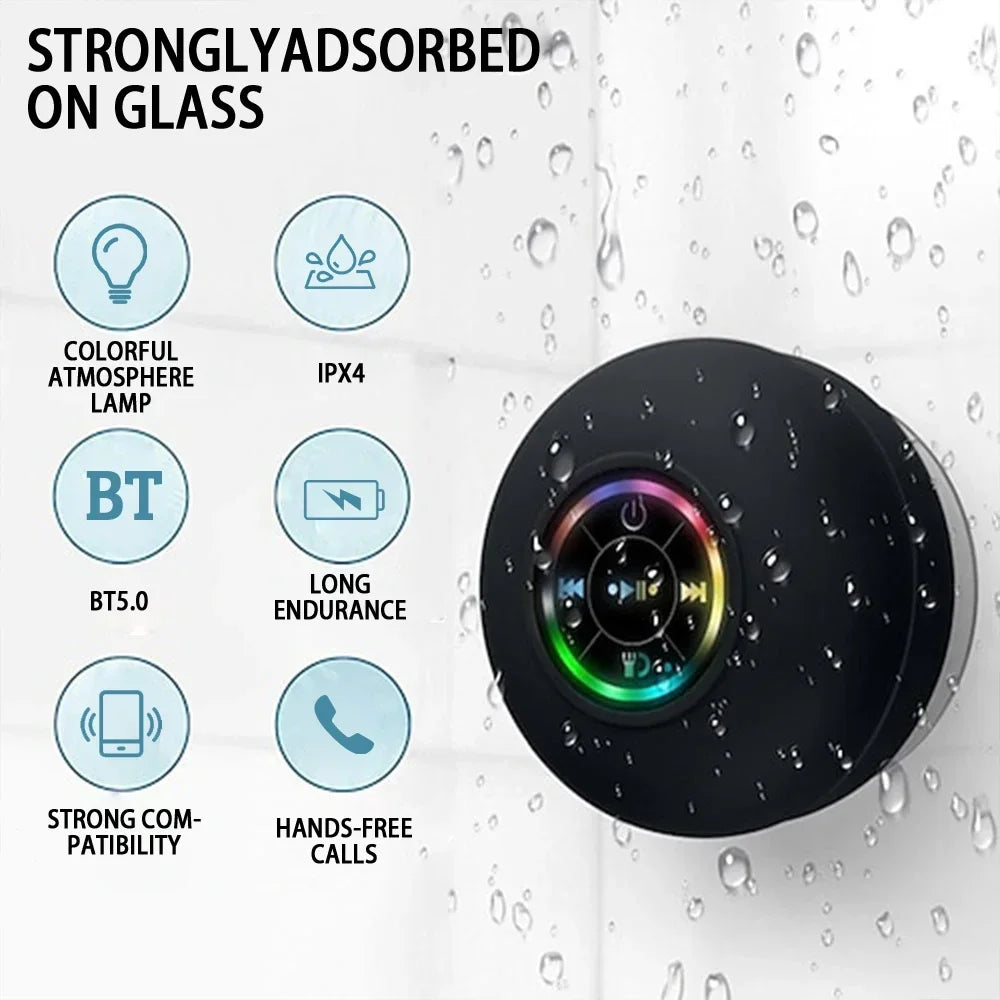 Mini Bluetooth Speaker Shower Subwoofer Waterproof Handsfree Loudspeaker With Suction Cup Mic For Bathroom, Pool, Or Beach