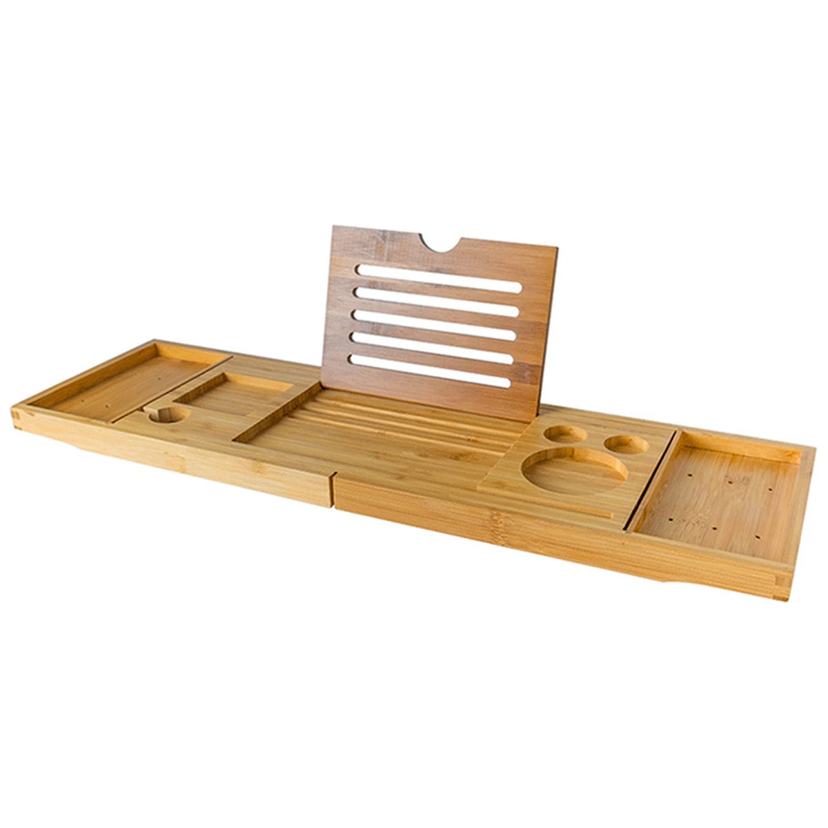 Bamboo Caddy Tray for Bathtub w/ Organizer Book, Wine, Tablet Holder. Reading Rack, Nonslip Bottom & Extendable Sides