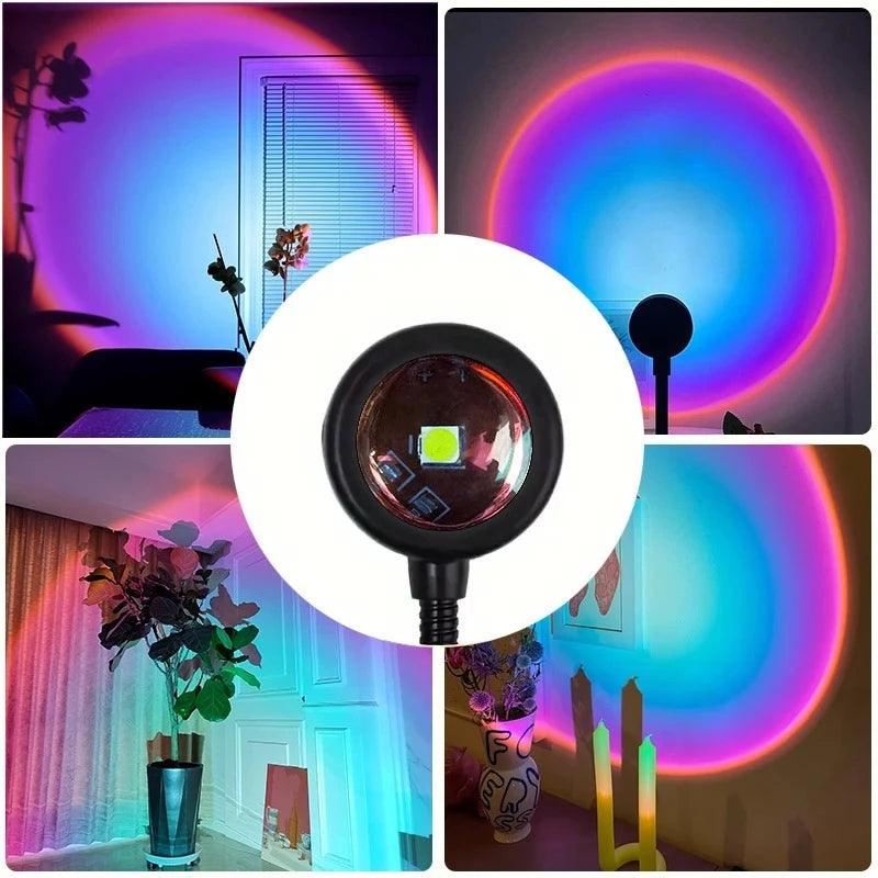 Rainbow Projection Lamp, Sunset Atmosphere Lamp, Multi-angle Rotatable, Suitable for Home Living Room and Bedroom