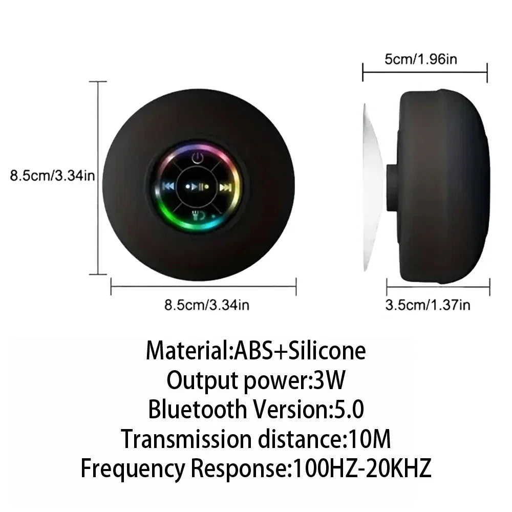 Mini Bluetooth Speaker Shower Subwoofer Waterproof Handsfree Loudspeaker With Suction Cup Mic For Bathroom, Pool, Or Beach