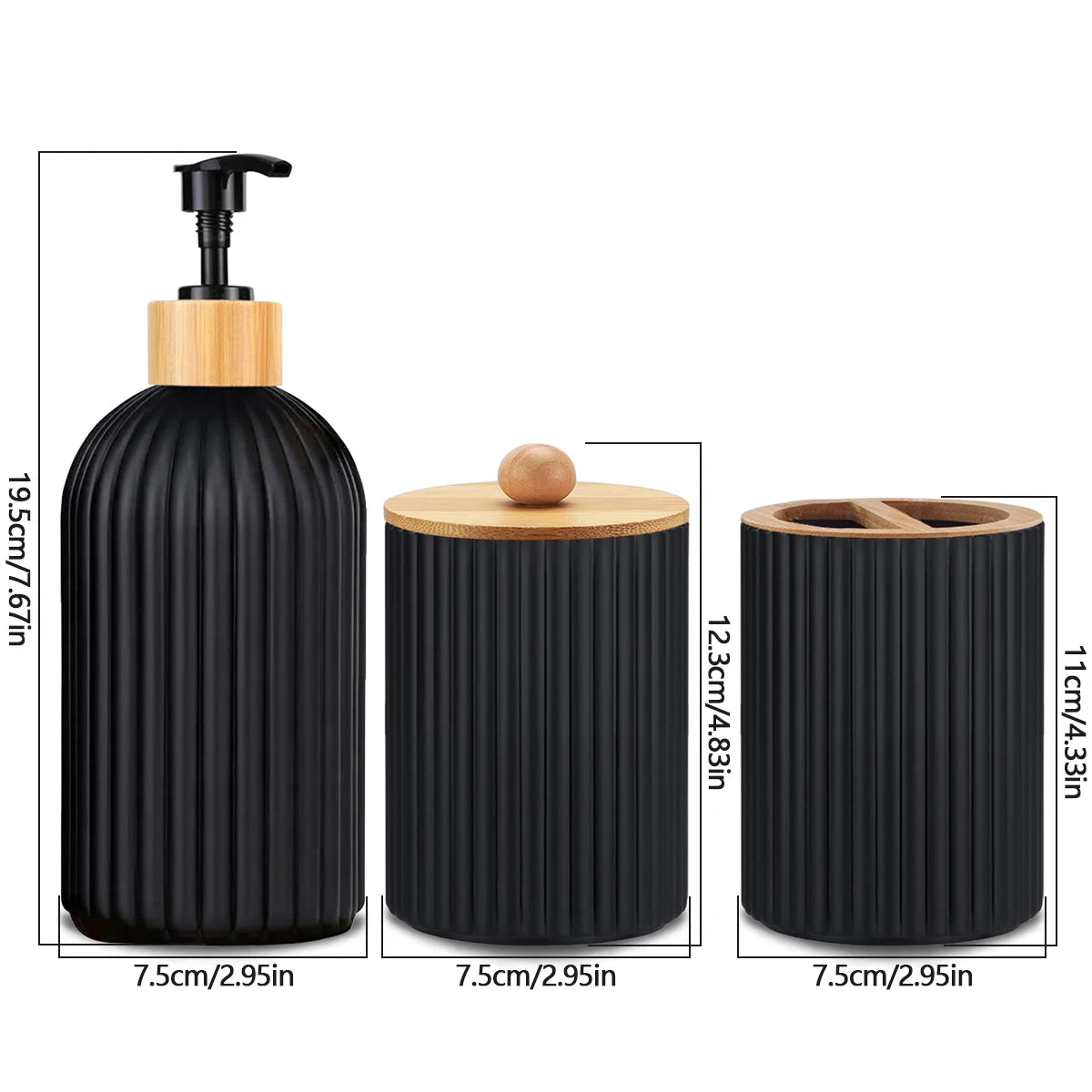 Bathroom Countertop Container, Hand Soap Dispenser, Cotton Ball Storage Box & Toothbrush Holder