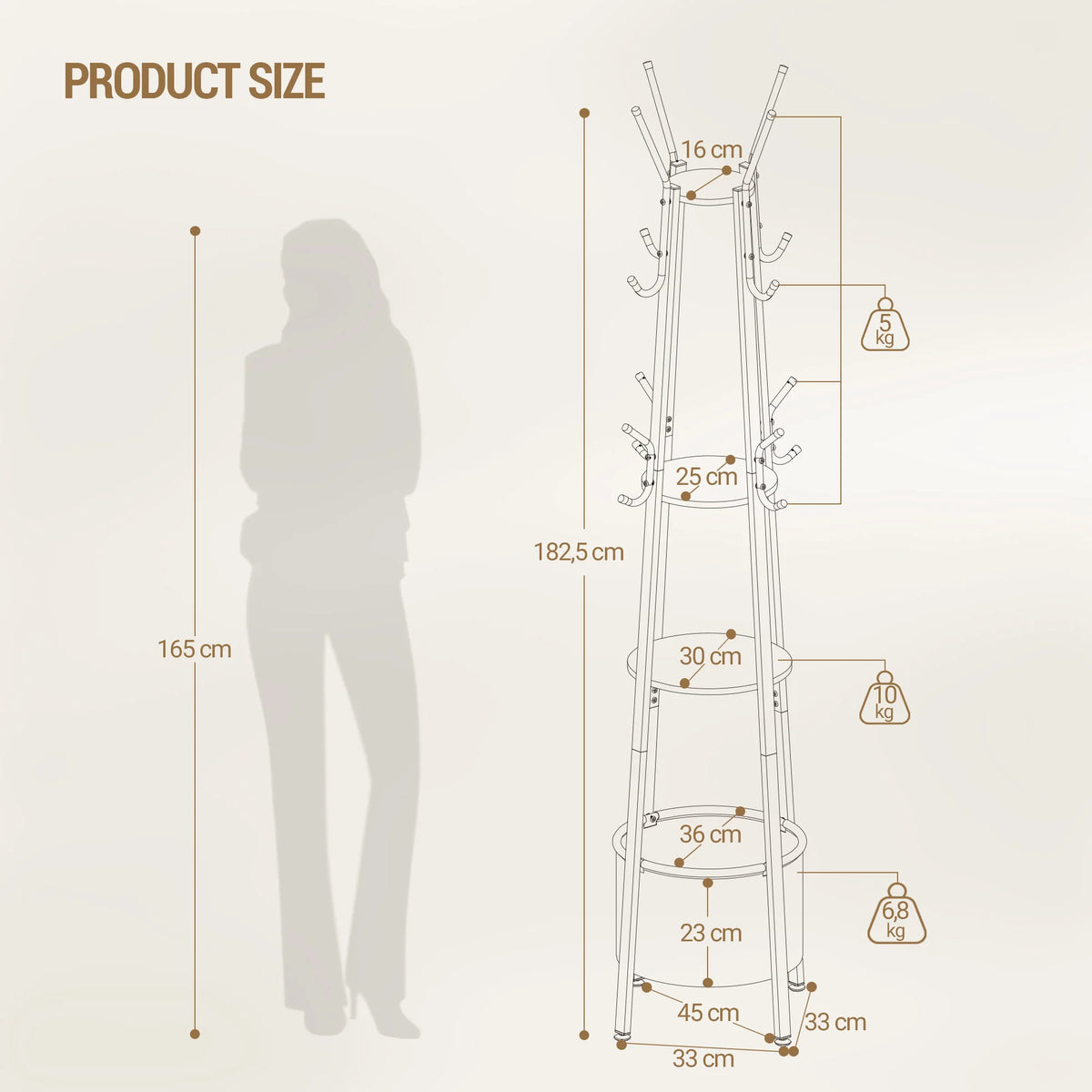 Coat Rack with Large Storage Basket, Coat Rack with 3 Shelves &16 Hooks for Scarves, Bags, Hats, for Entryway, Bedroom